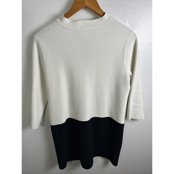 Damask Black/Cream Double Zipper Long Cardigan Front Pockets Size Medium M - Picture 4 of 12